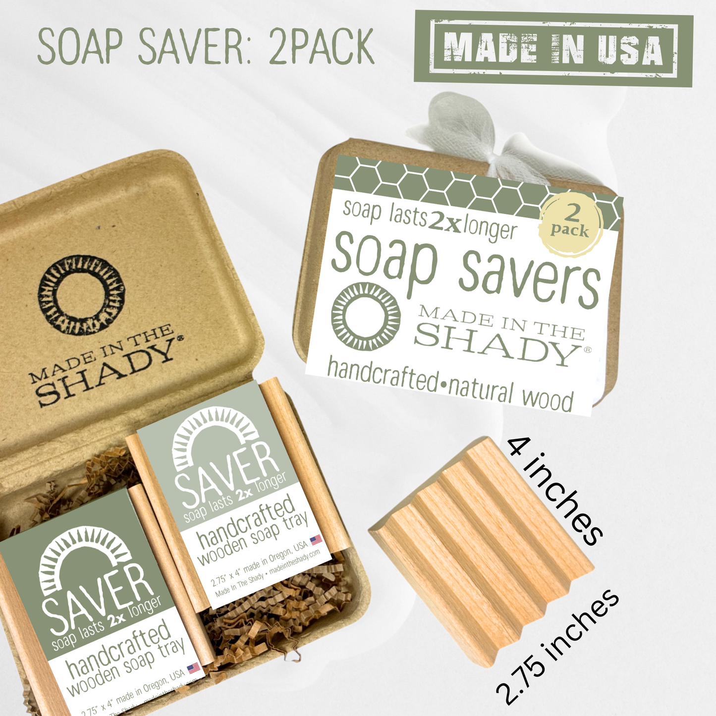 Handcrafted Wooden Soap Saver Tray 2 Pack – Made in USA | Eco-Friendly Soap Dish