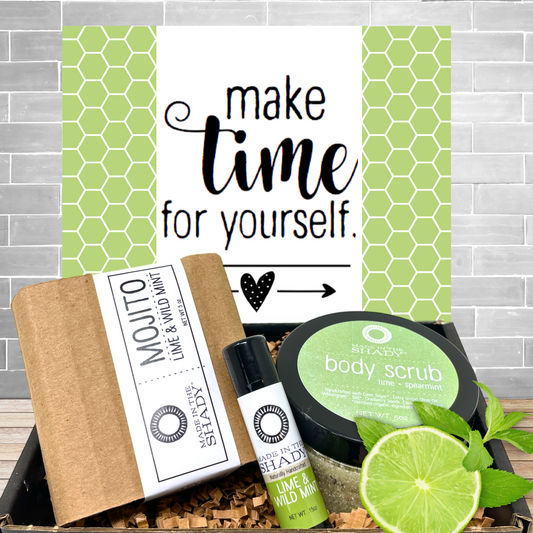 Mojito Self Care Gift Box - Lime & Mint Body Scrub, Lip Balm & Soap | Natural Spa Set | Relaxation Gift for Her | Made in the USA