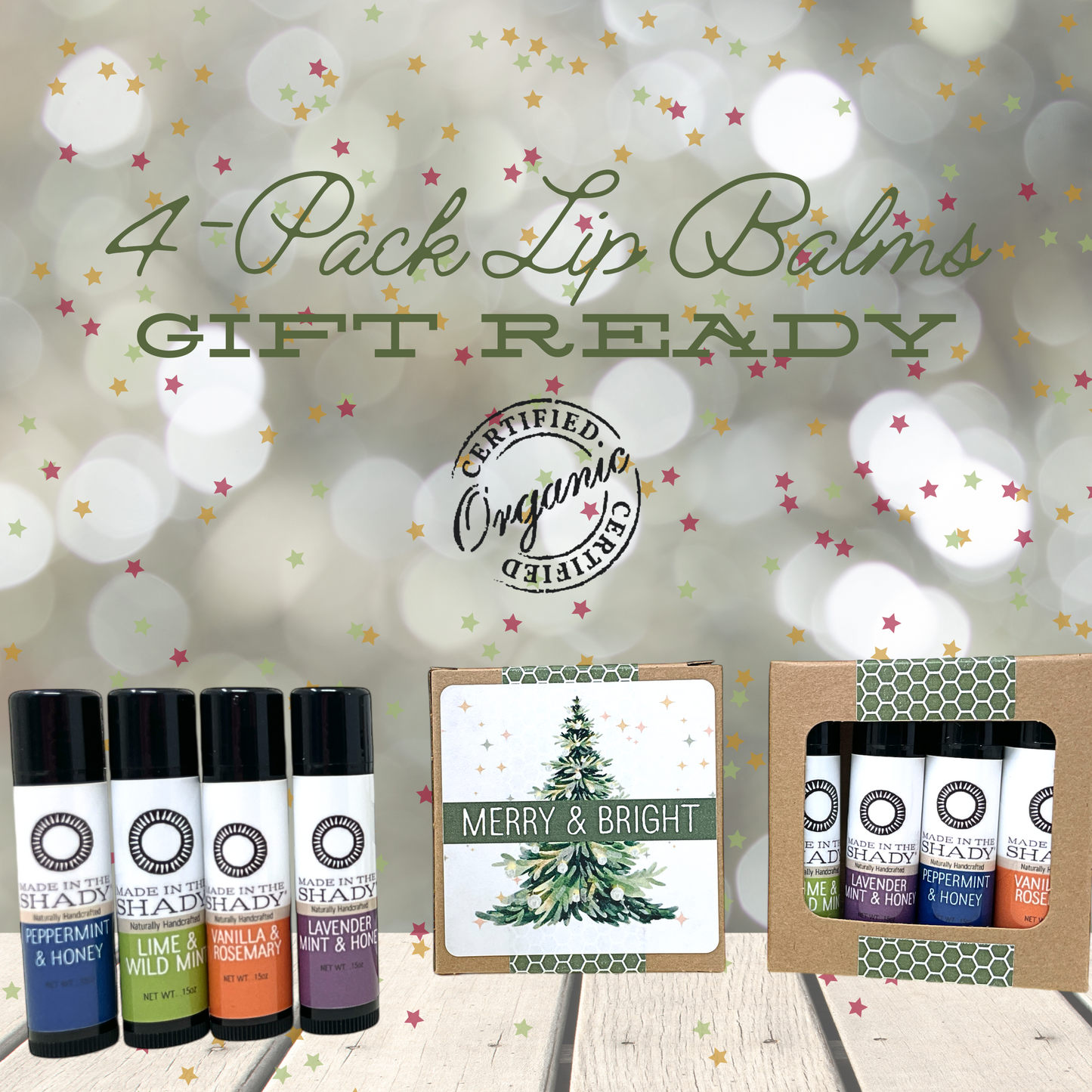 Organic Christmas Lip Balm Gift Set (4-Pack)• GIFT READY! •