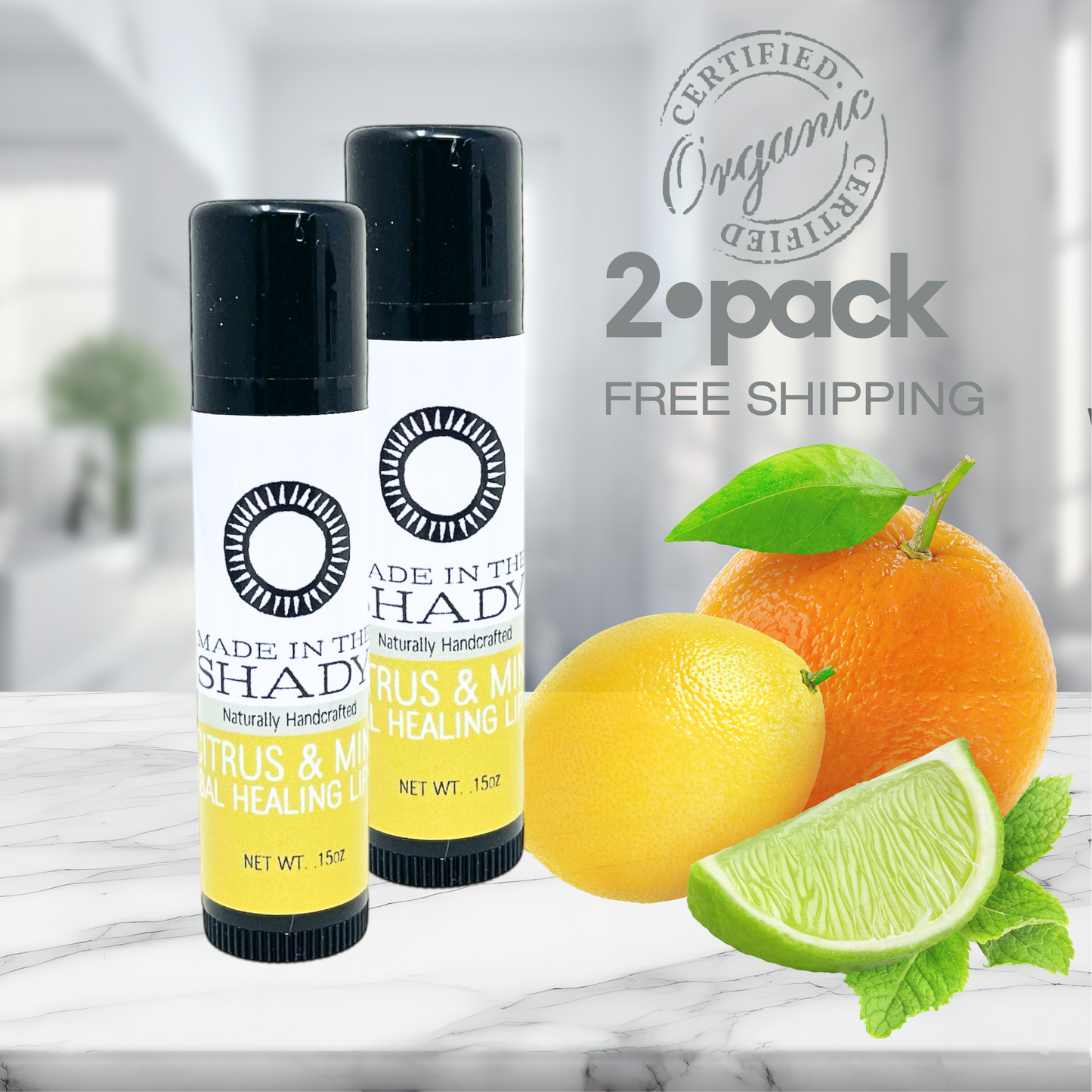 Citrus Mint Herbal Healing Lip Balm with Lysine: 2 Pack • FREE SHIPPING