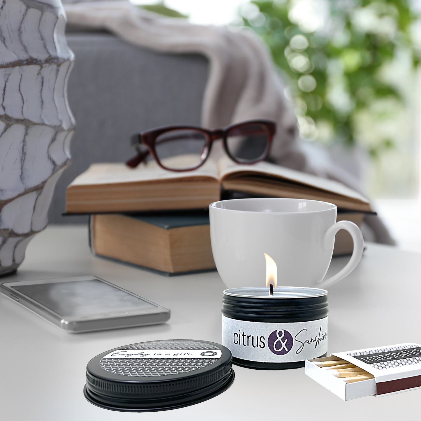 Citrus and Sunshine Coconut Soy Candle with Wooden Matches (4 oz)