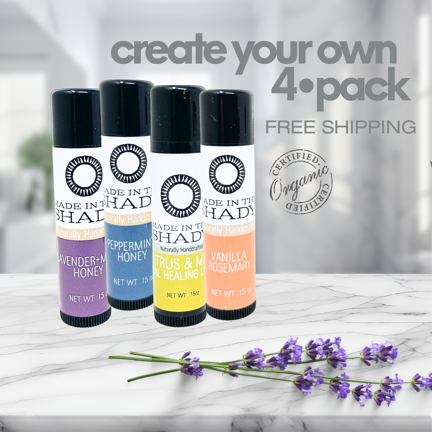 Custom Lip Balm 4-Pack – Pick Your Flavors • Organic Beeswax Lip Balms • FREE SHIPPING