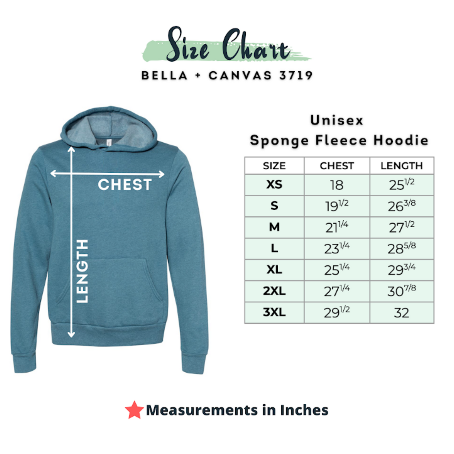 Shady Valley 100% Cotton Hoodie Sweatshirt Size Chart