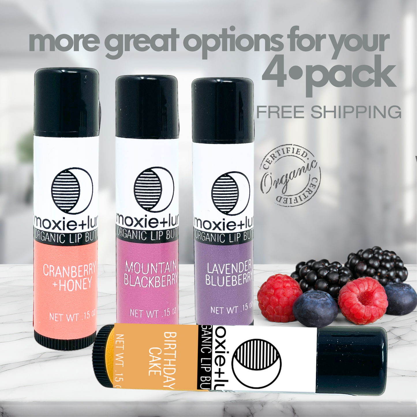 Custom Lip Balm 4-Pack – Pick Your Flavors • Organic Beeswax Lip Balms • FREE SHIPPING