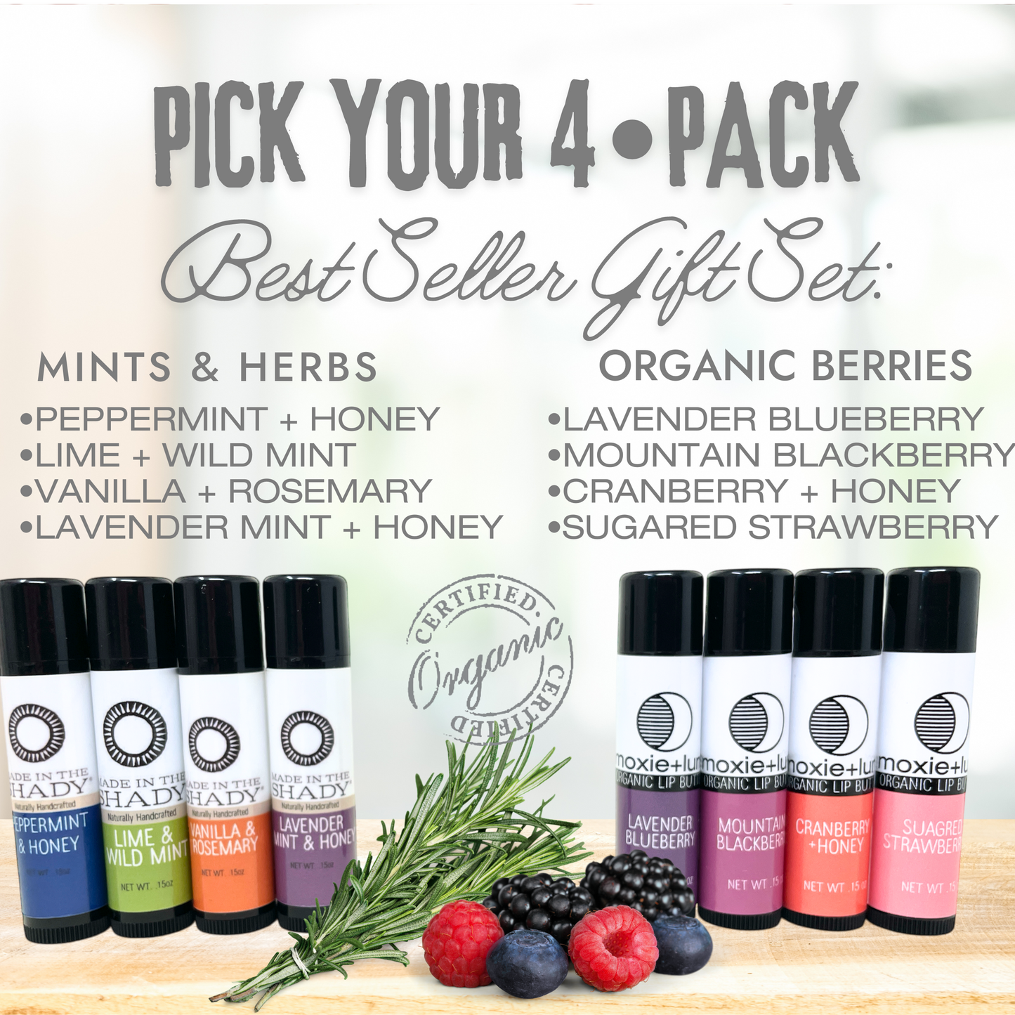 Organic Christmas Lip Balm Gift Set (4-Pack)• GIFT READY! •