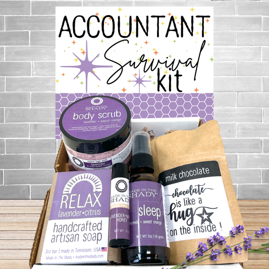 Accountant Survival Kit – Handcrafted Self-Care Gift Box with Soap, Aromatherapy, Lip Balm, Scrub & Treat | Made in USA