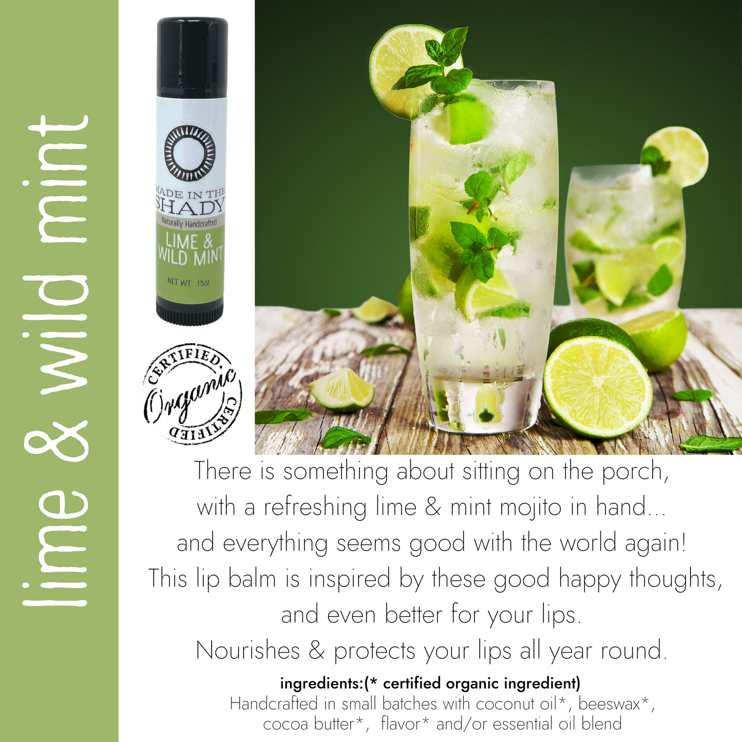 Best Seller Organic Lip Balm Collection includes Lime and Wild Mint Lip Balm