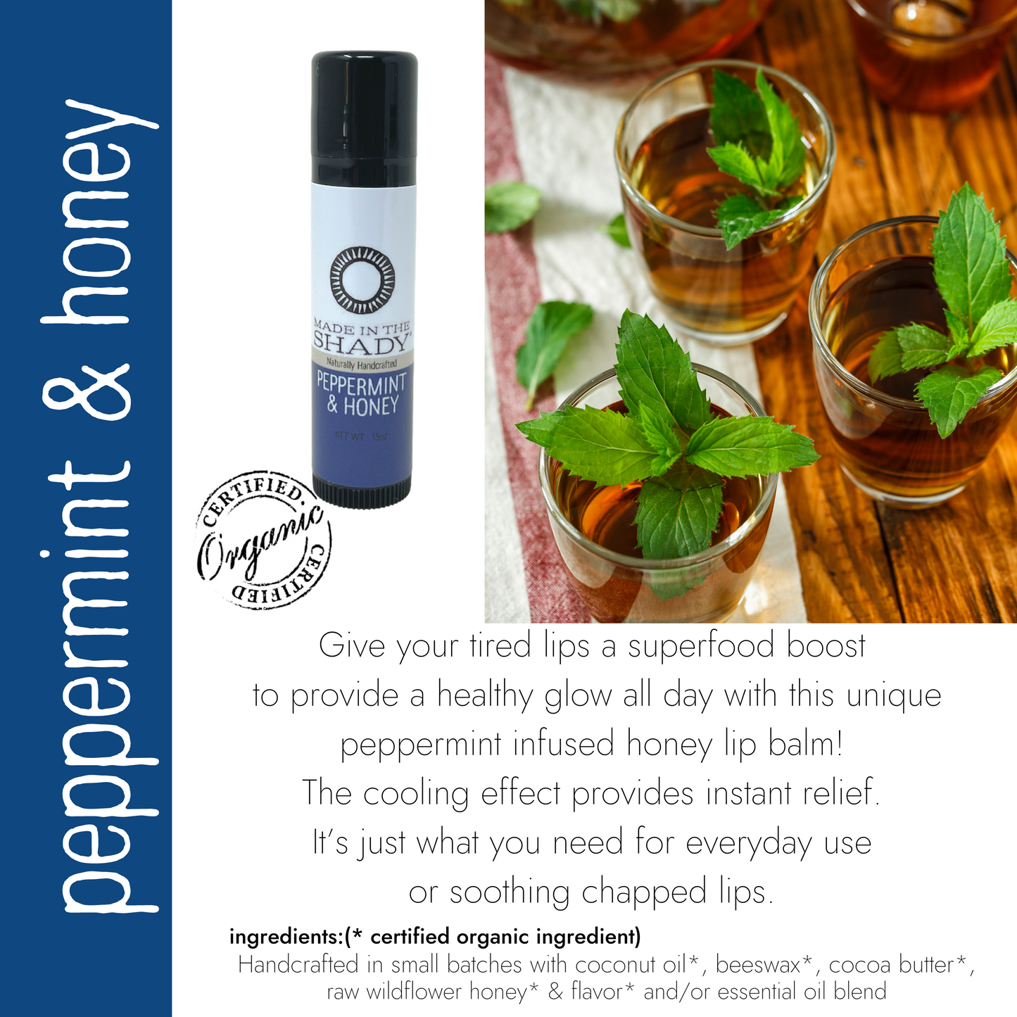 Best Seller Organic Lip Balm Collection includes Peppermint Honey Lip Balm