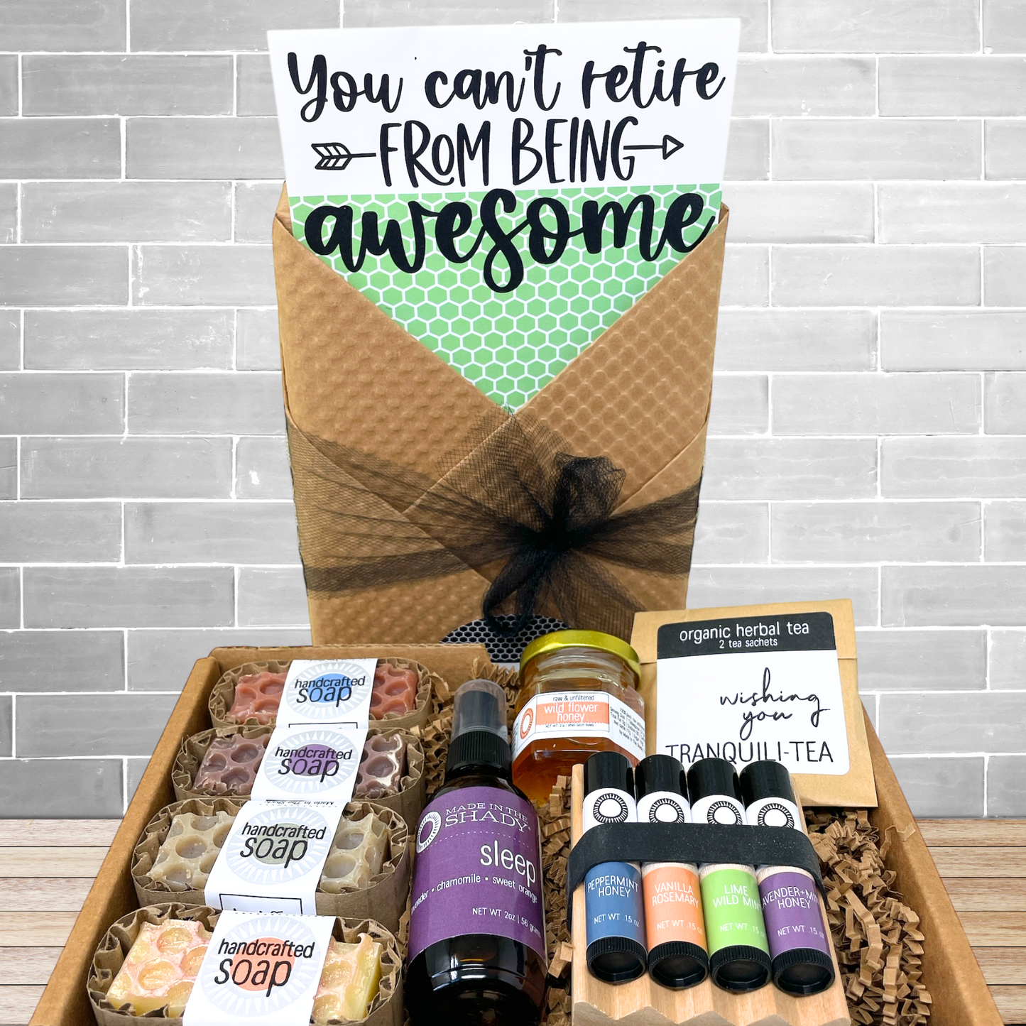 Retirement Gift Box • Handcrafted Self-Care Set • You Can't Retire from Being Awesome (12PC WRAPPED GIFT)
