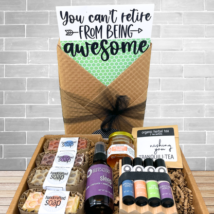 Retirement Gift Box • Handcrafted Self-Care Set • You Can't Retire from Being Awesome (12PC WRAPPED GIFT)