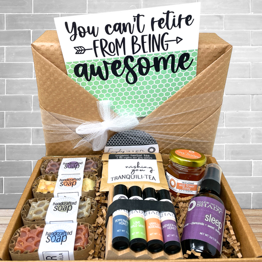 Retirement Gift Box • Handcrafted Self-Care Set • You Can't Retire from Being Awesome (12PC WRAPPED GIFT)