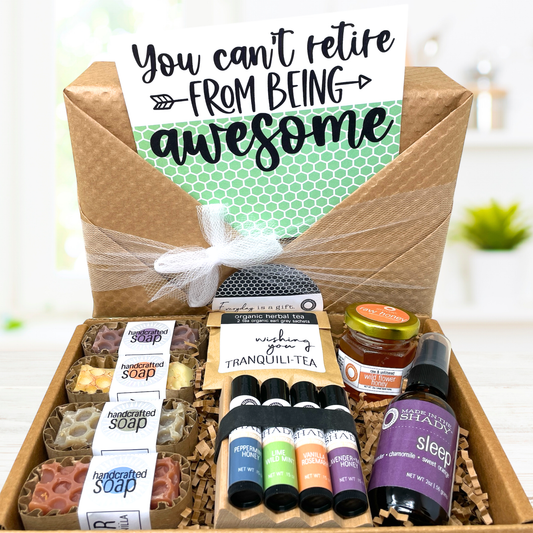 Retirement Gift Box • Handcrafted Self-Care Set • You Can't Retire from Being Awesome (12PC WRAPPED GIFT)