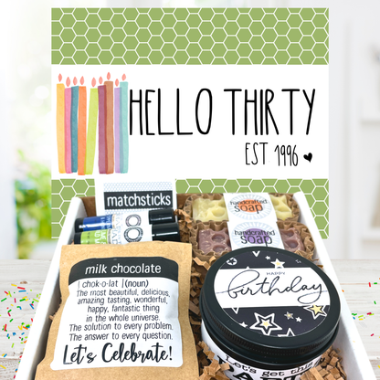 Hello Thirty Birthday Care Package – 30th Birthday Spa Gift Box (All Natural
