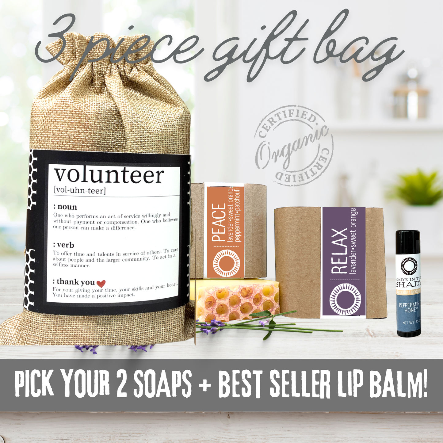 Volunteer Appreciation Gift Set • Organic Soap & Lip Balm Thank You Gift Box • Eco-Friendly Self Care
