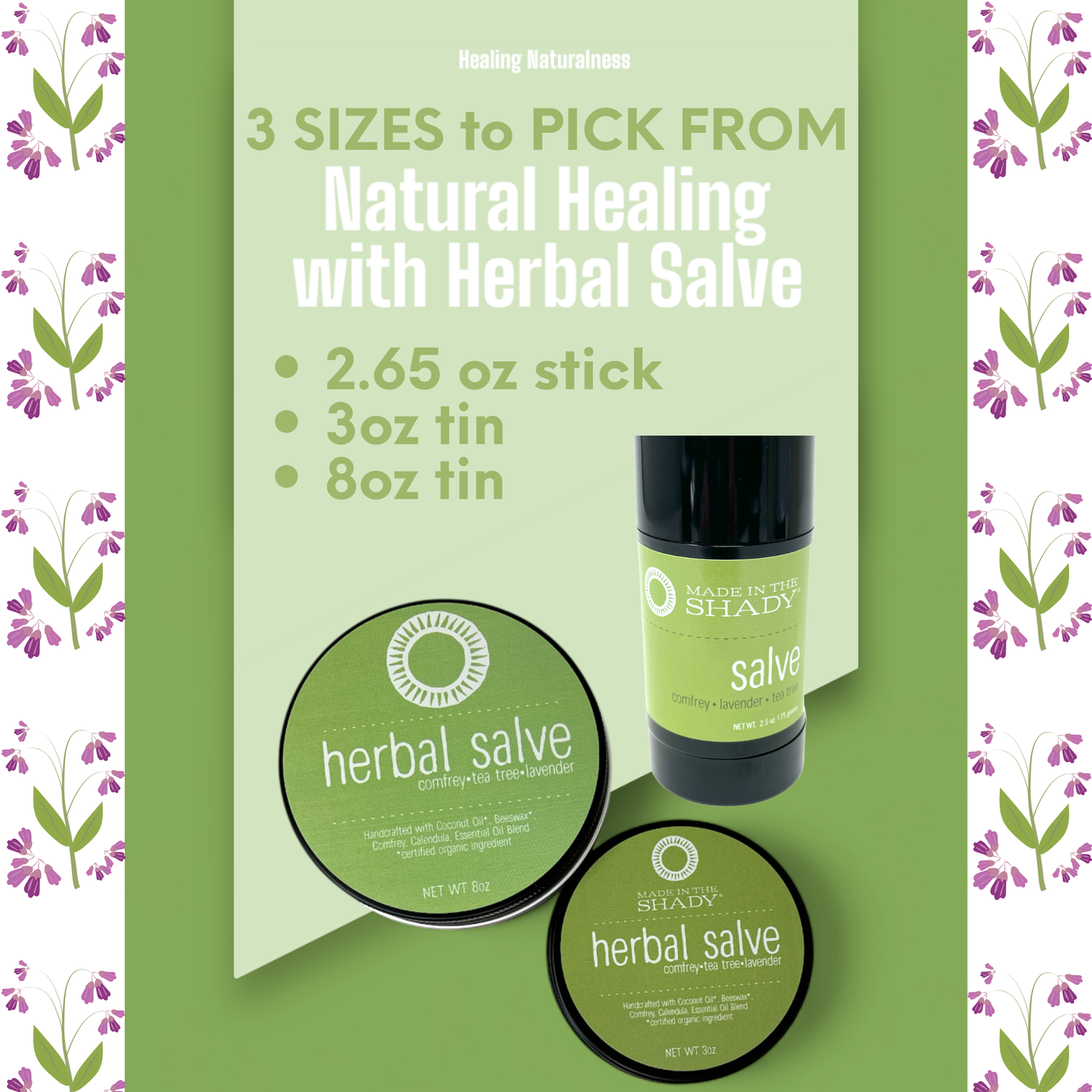 Herbal Healing Salve: Comfrey•Tea Tree•Lavender