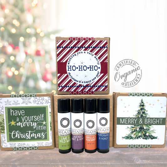 Organic Christmas Lip Balm Gift Set (4-Pack)• GIFT READY! • Choose Berries or Mint & Herb Flavors