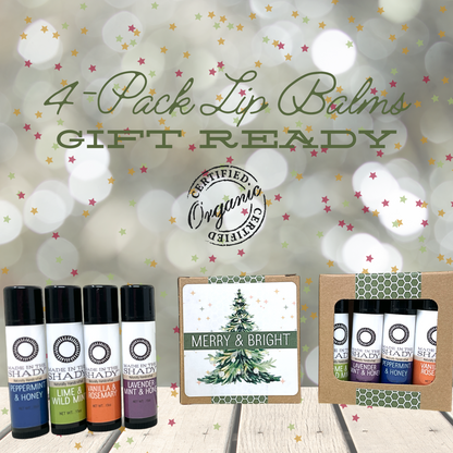 Organic Christmas Lip Balm Gift Set (4-Pack)• GIFT READY! • Choose Berries or Mint & Herb Flavors