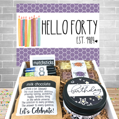 40th Birthday Gift for Her • All Natural Self Care Pamper Package • Hello Forty (7PC)