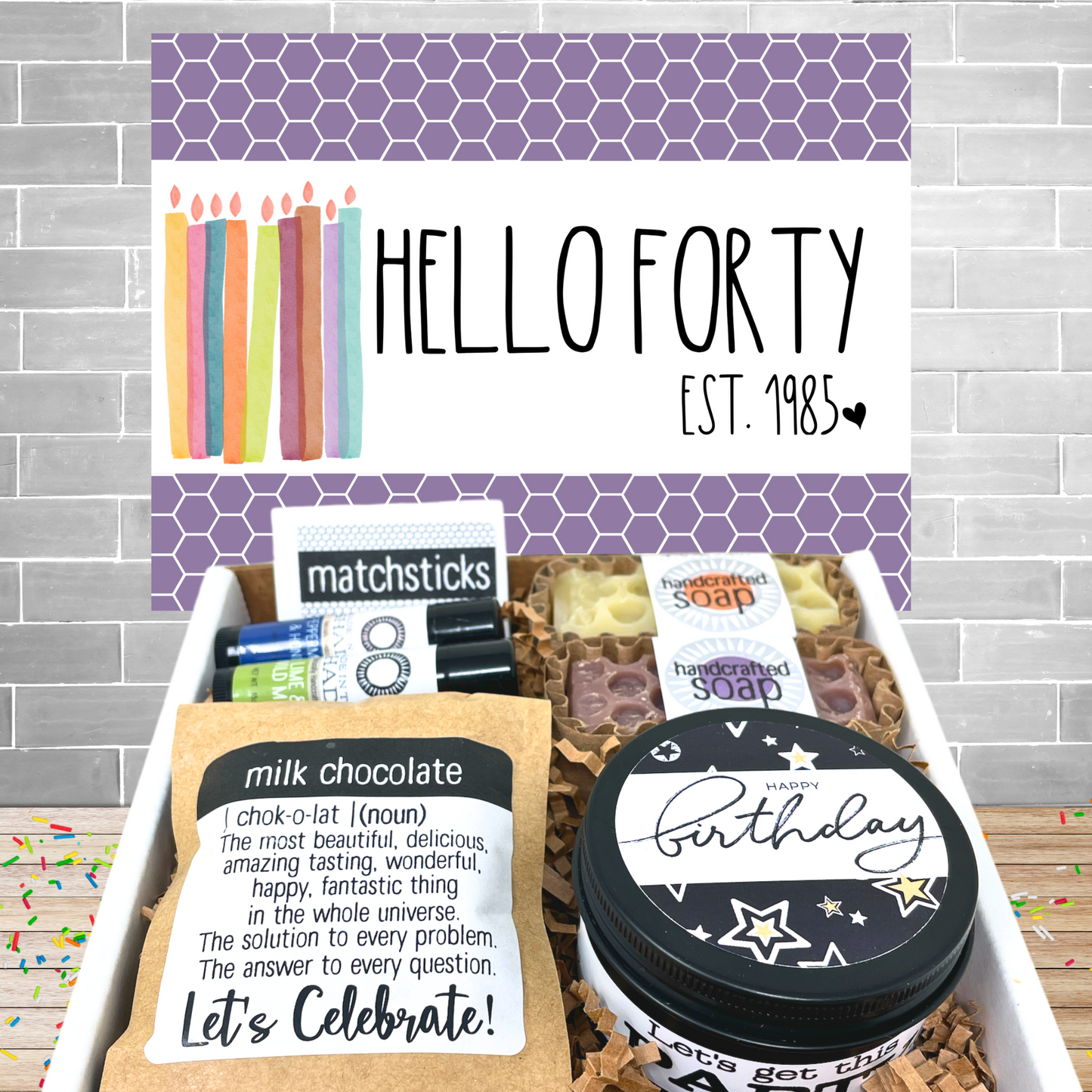 40th Birthday Gift for Her • All Natural Self Care Pamper Package • Hello Forty (7PC)