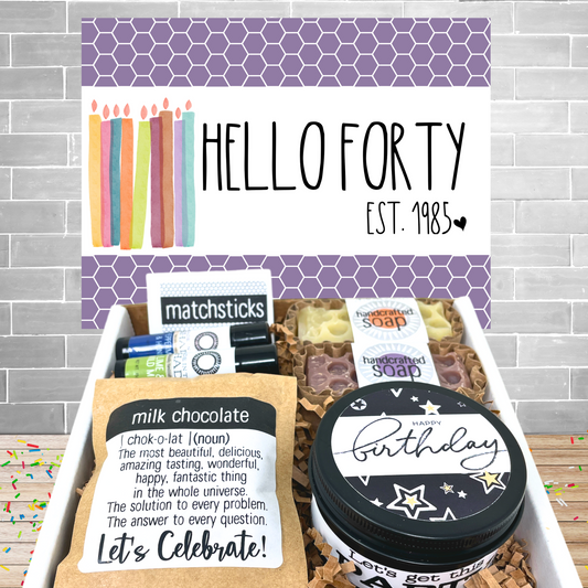 40th Birthday Gift for Her • All Natural Self Care Pamper Package • Hello Forty (7PC)