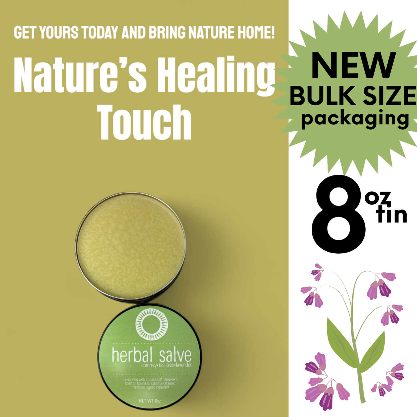 Herbal Healing Salve: Comfrey•Tea Tree•Lavender