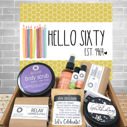 60th Ultimate Birthday Gift Self Care Package • Sixtieth Birthday Gift • Hello Sixty Est. 1964 (9PC)