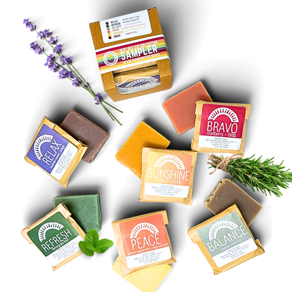 Best seller handmade soap sampler featuring six essential oil soap scents