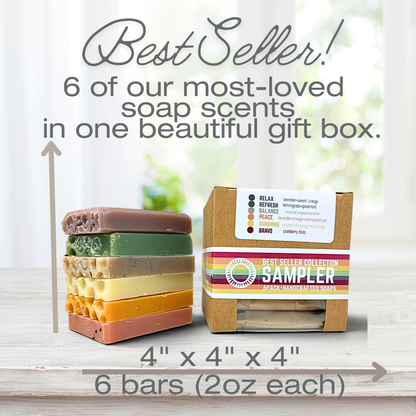 A gift box sampler containing 6 bars of soap, 