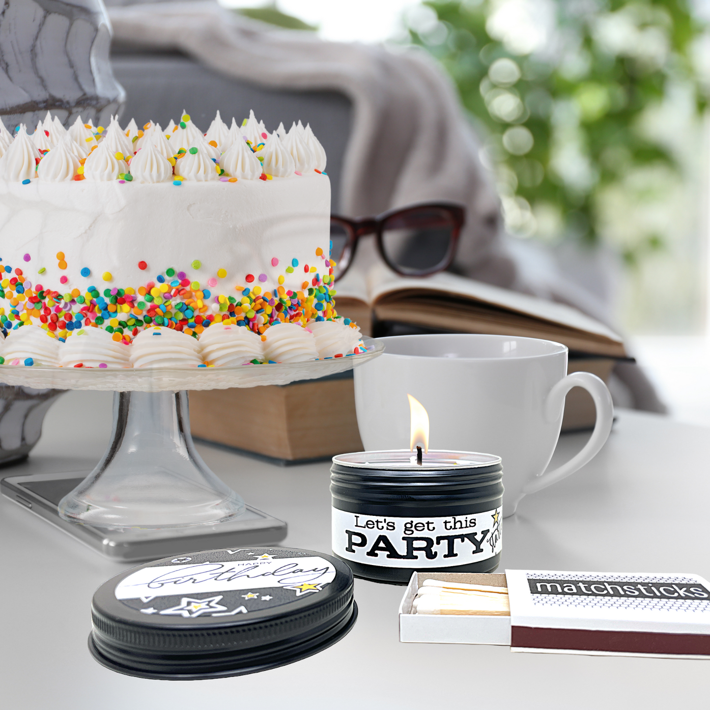 Birthday Cake Candle with Wooden Matches•Lets Get This Party Started...(4oz)
