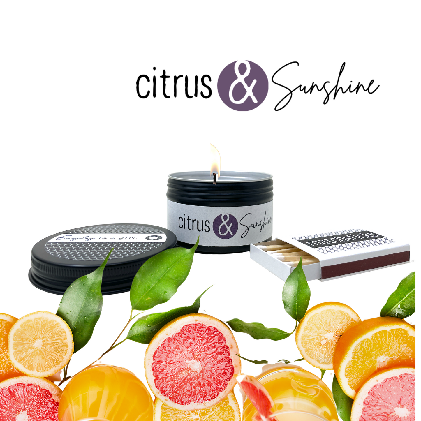 Citrus and Sunshine Coconut Soy Candle with Wooden Matches (4 oz)