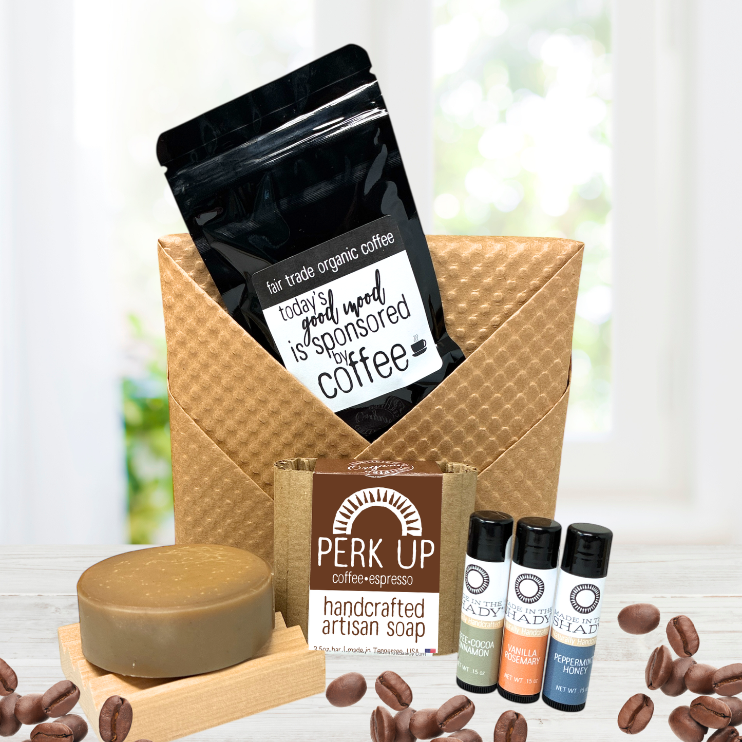 Coffee Lovers Gift Set • Perk Up Soap, Lip Balms & Fair Trade Coffee