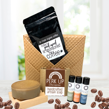 Coffee Lovers Gift Set • Perk Up Soap, Lip Balms & Fair Trade Coffee