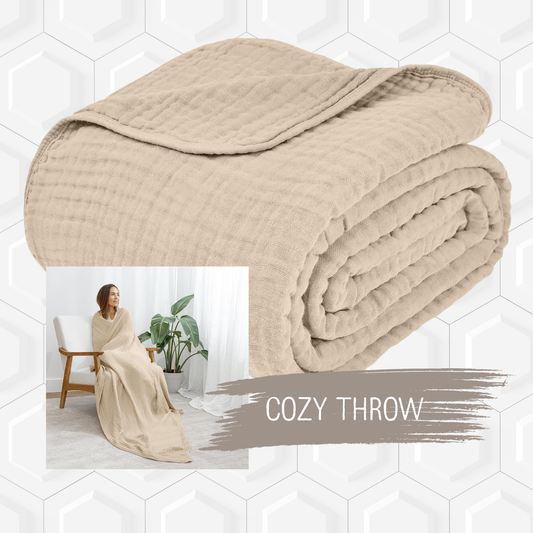 Cozy Throw Blanket: 100% Muslin Cotton | All-Season Lightweight Throw