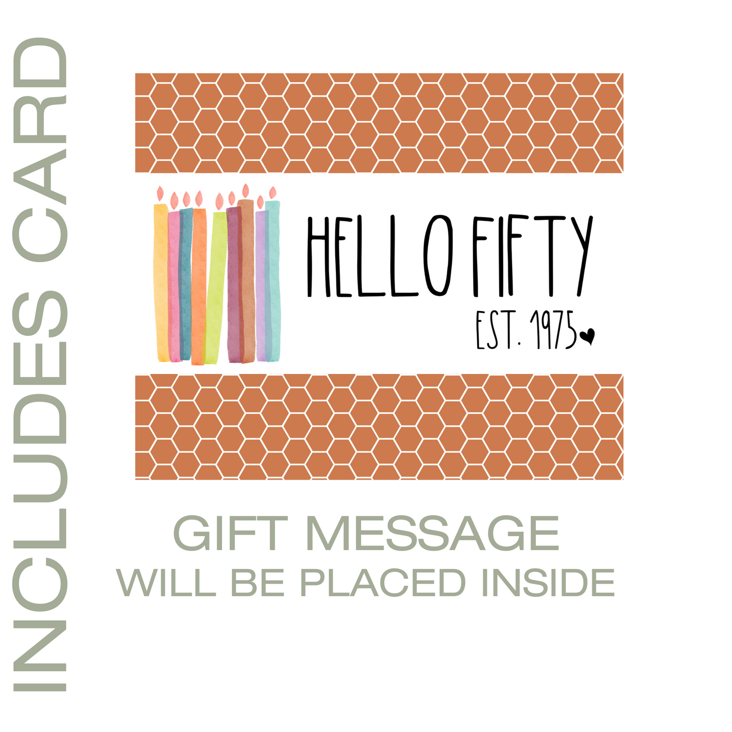 50th Ultimate Birthday Gift Self Care Package • Fiftieth Birthday Gift • Hello Fifty Est 1975 (9PC)