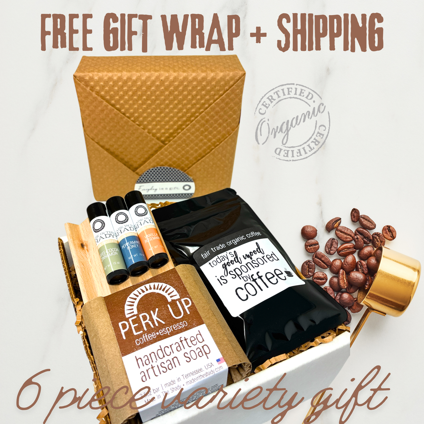 Coffee Lovers Gift Set • Perk Up Soap, Lip Balms & Fair Trade Coffee