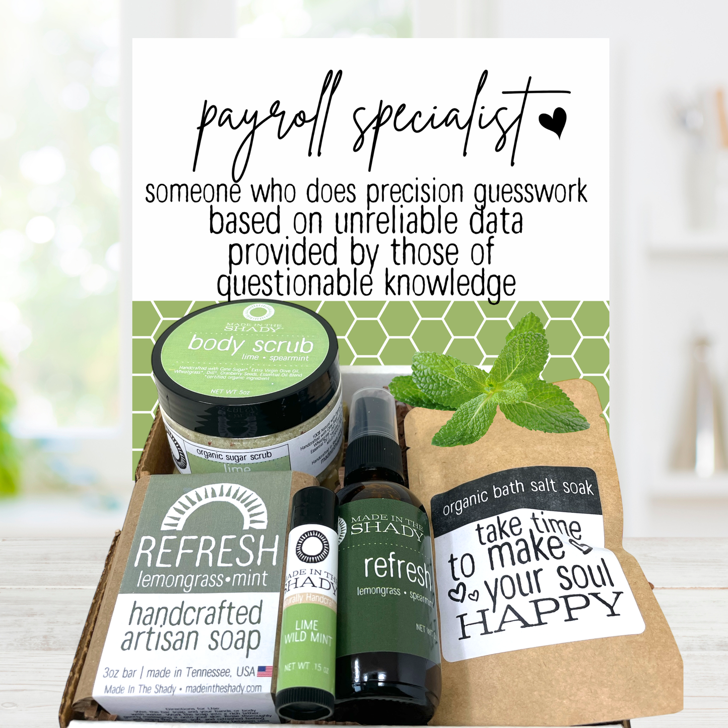 Lemongrass mint payroll administrator gift and handmade self care products