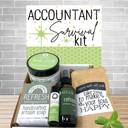 Accountant Survival Kit – Handcrafted Self-Care Gift Box with Soap, Aromatherapy, Lip Balm, Scrub & Treat | Made in USA