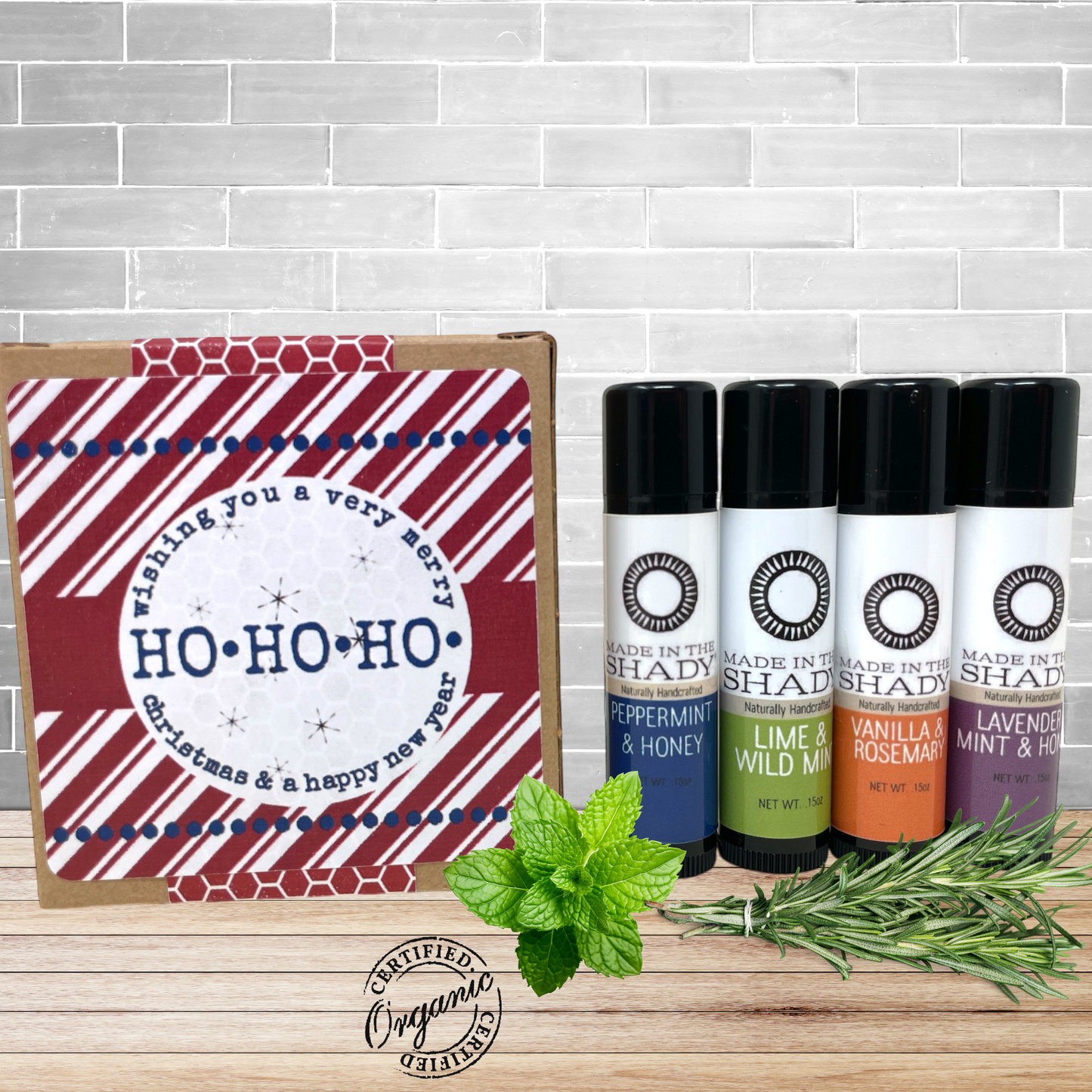 Organic Christmas Lip Balm Gift Set (4-Pack)• GIFT READY! • Choose Berries or Mint & Herb Flavors