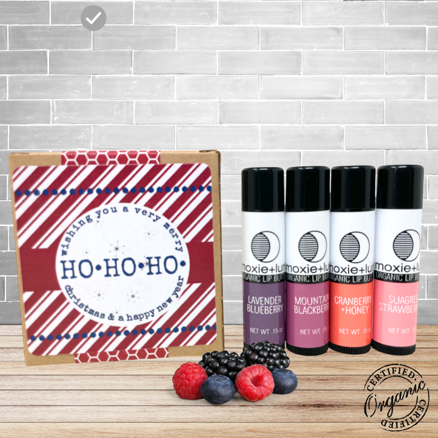 Organic Christmas Lip Balm Gift Set (4-Pack)• GIFT READY! • Choose Berries or Mint & Herb Flavors