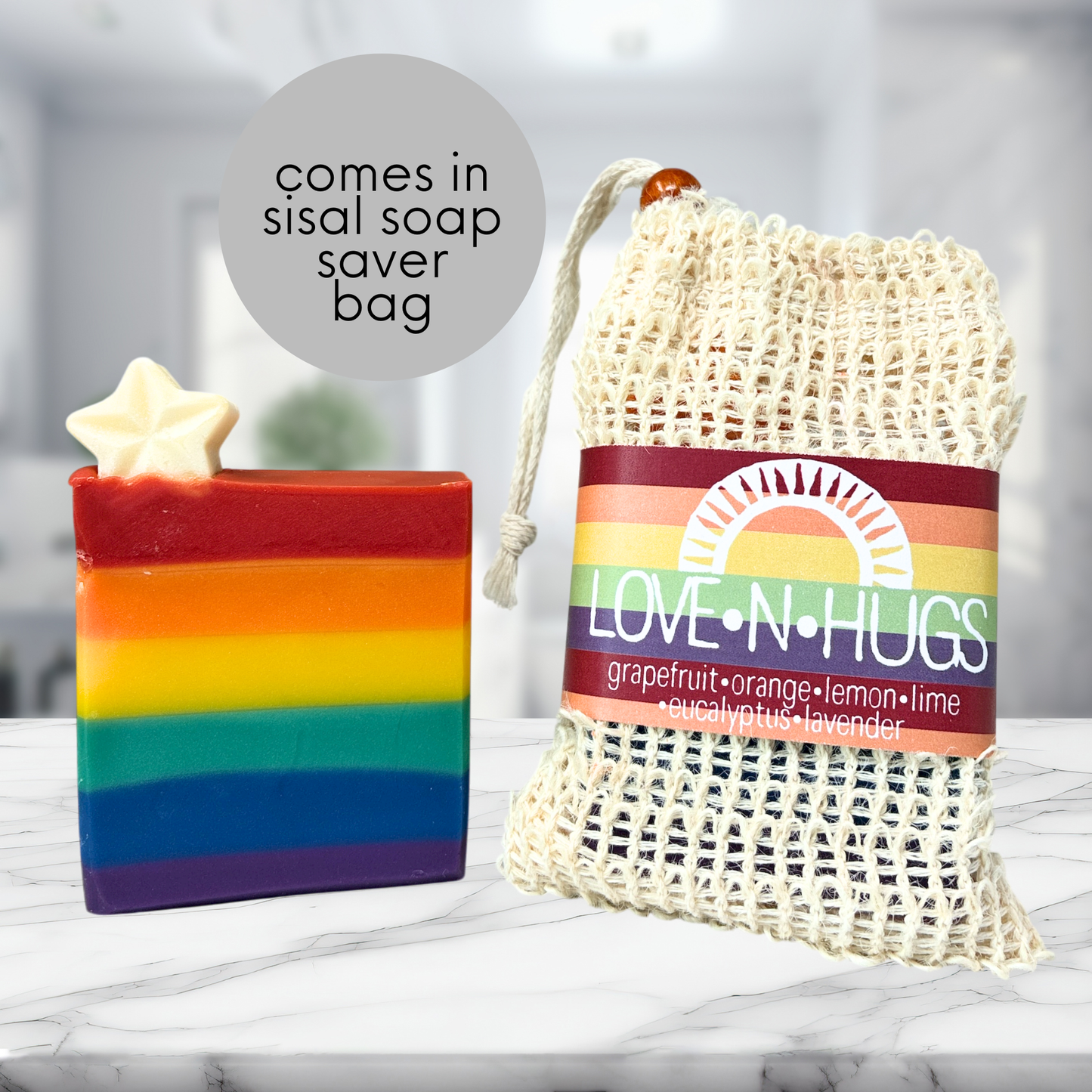 Rainbow Soap with Sisal Soap Saver Gift Bag • Organic Citrus Lavender Soap Gift Set
