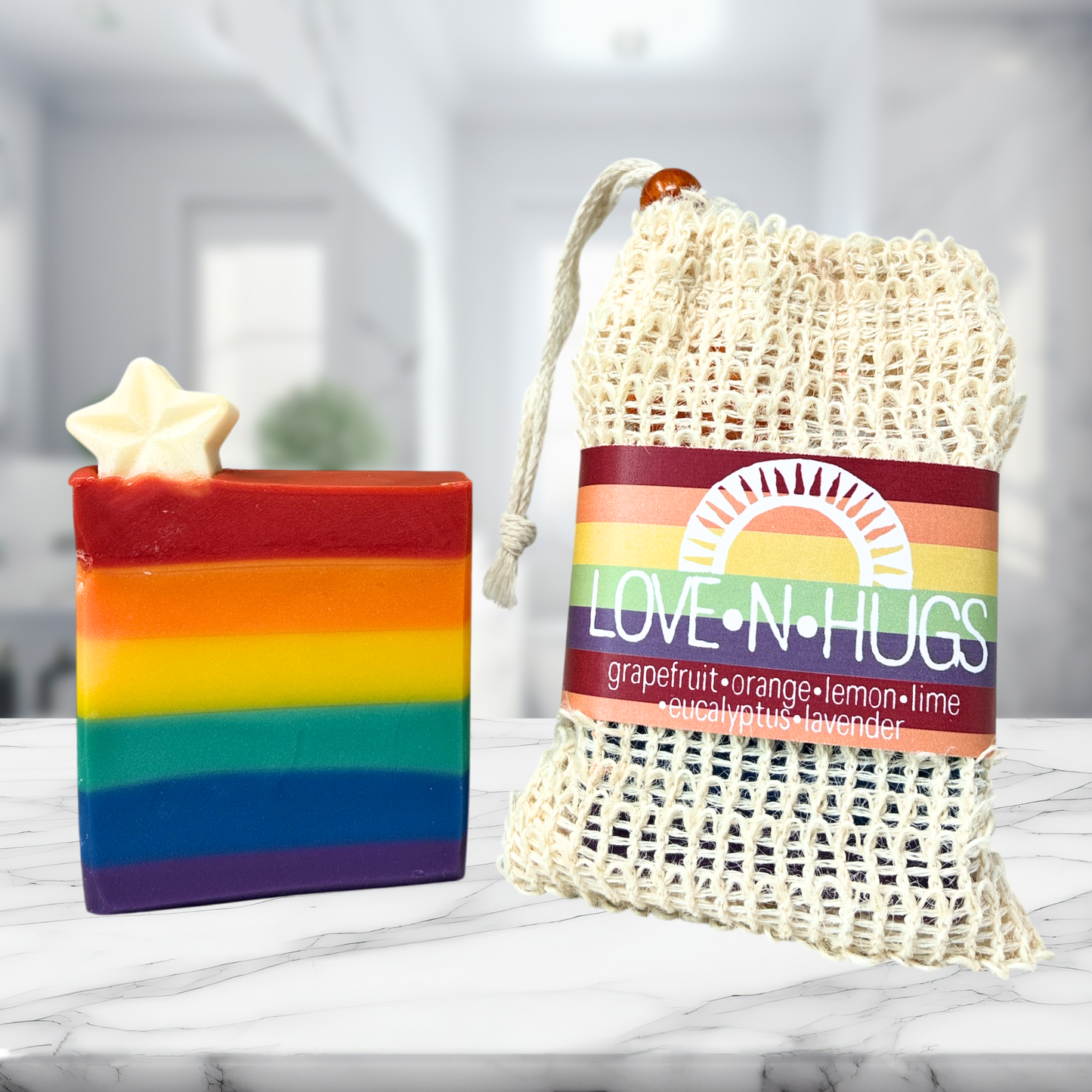 Rainbow Soap with Sisal Soap Saver Gift Bag • Organic Citrus Lavender Soap Gift Set