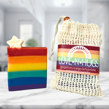 Rainbow Soap with Sisal Soap Saver Gift Bag • Organic Citrus Lavender Soap Gift Set
