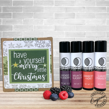 Organic Christmas Lip Balm Gift Set (4-Pack)• GIFT READY! • Choose Berries or Mint & Herb Flavors