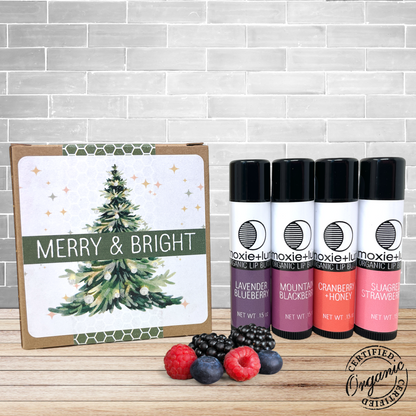 Organic Christmas Lip Balm Gift Set (4-Pack)• GIFT READY! • Choose Berries or Mint & Herb Flavors