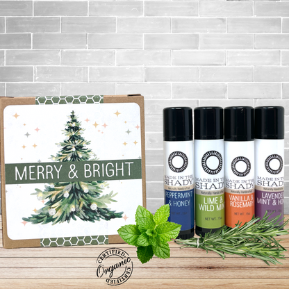 Organic Christmas Lip Balm Gift Set (4-Pack)• GIFT READY! • Choose Berries or Mint & Herb Flavors