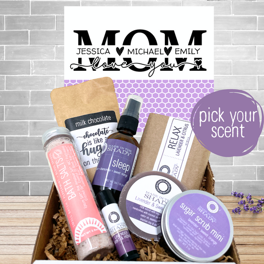 Customizable Mom Spa Care Package with Artisan Chocolates | (7pc) Lavender Variety Gift Box