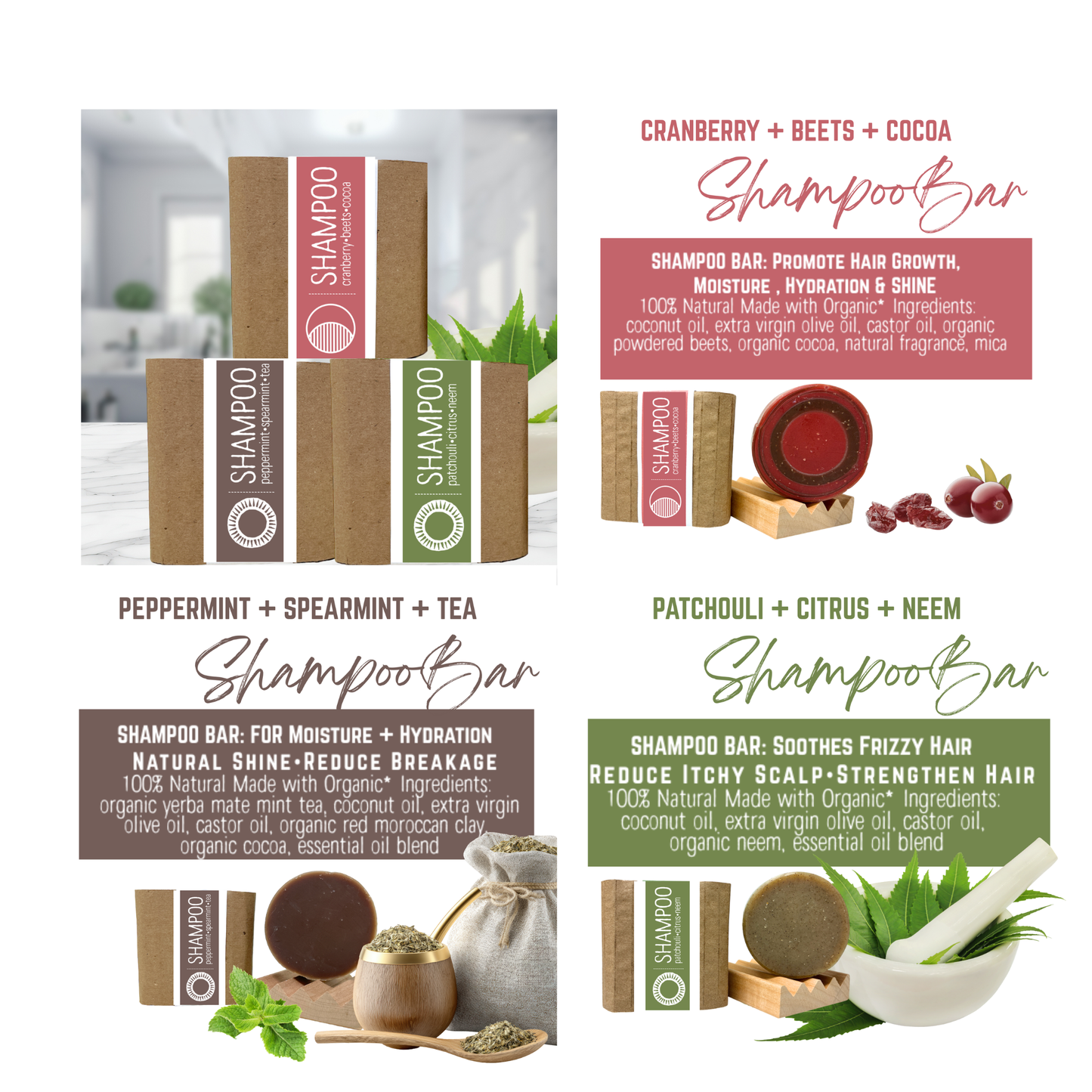 SHAMPOO BARS for all hair types • 3 to choose from • all natural