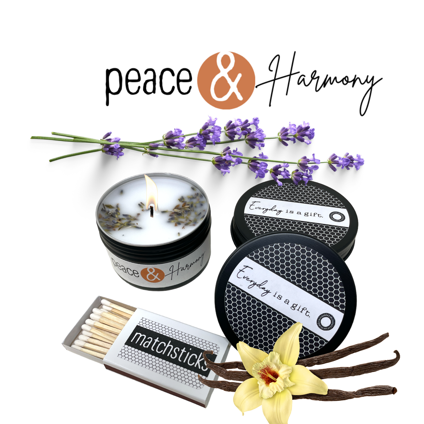 Peace and Harmony•Lavender Vanilla•Natural Candle with Wooden Matches (4 oz)