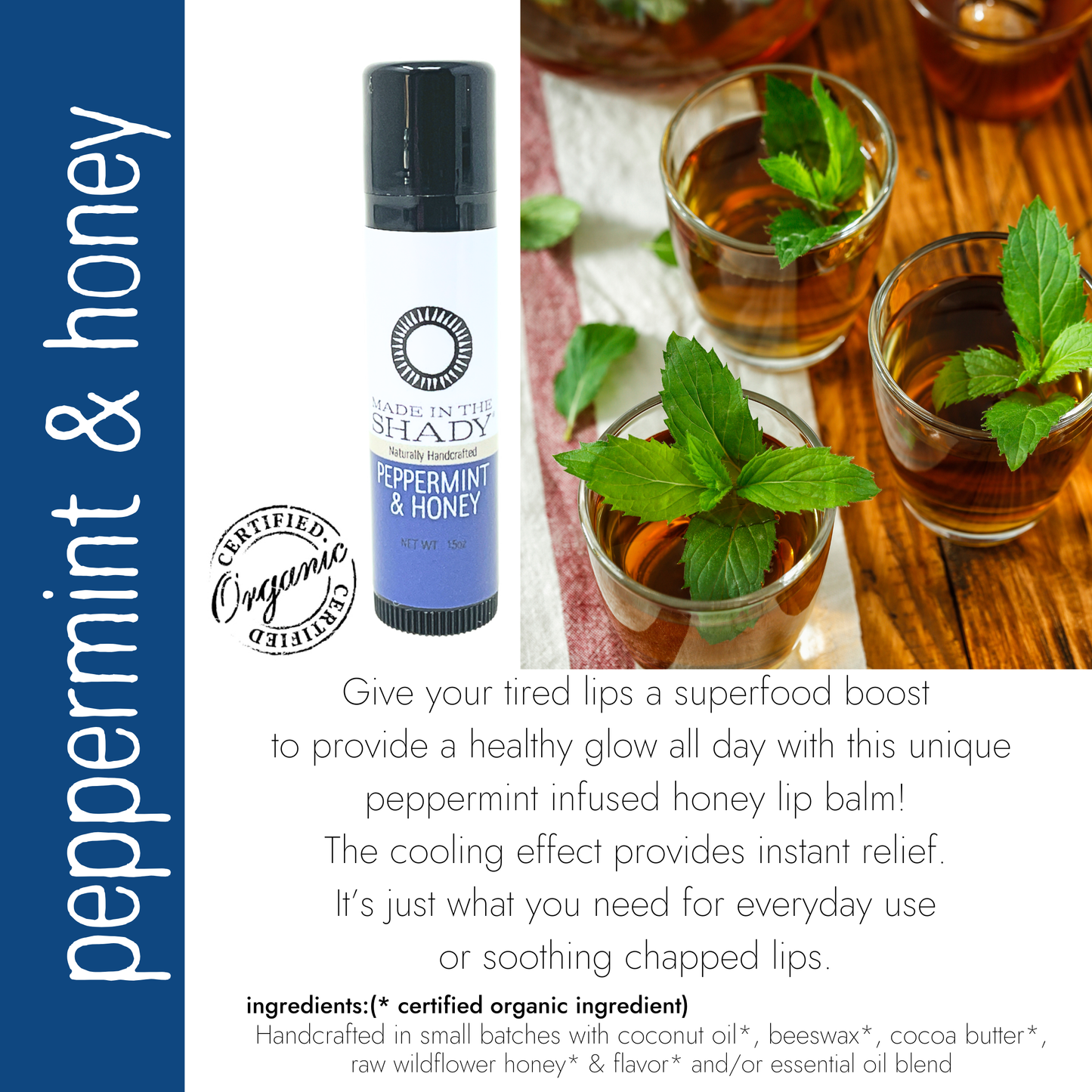 Peppermint Honey Organic Lip Balm: 2 Pack