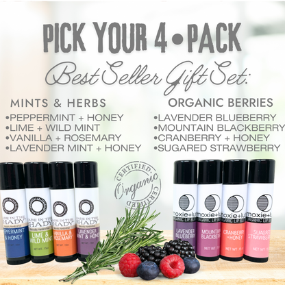 Organic Christmas Lip Balm Gift Set (4-Pack)• GIFT READY! • Choose Berries or Mint & Herb Flavors